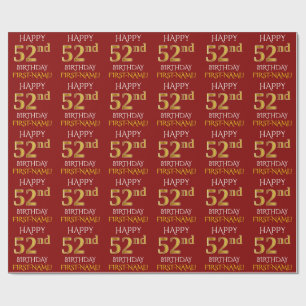 Red, Faux Gold "HAPPY 52nd BIRTHDAY" Wrapping Paper