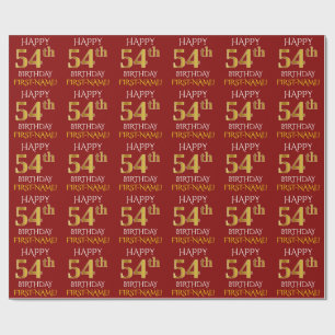 Red, Faux Gold "HAPPY 54th BIRTHDAY" Wrapping Paper