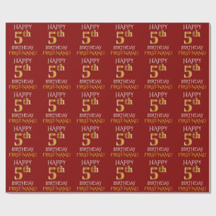 Red, Faux Gold "HAPPY 5th BIRTHDAY" Wrapping Paper