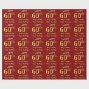 Red, Faux Gold "HAPPY 60th BIRTHDAY" Wrapping Paper