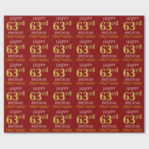 Red, Faux Gold "HAPPY 63rd BIRTHDAY" Wrapping Paper