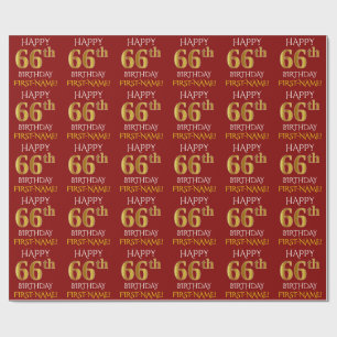 Red, Faux Gold "HAPPY 66th BIRTHDAY" Wrapping Paper