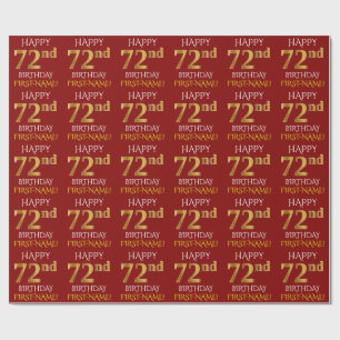 Red, Faux Gold "HAPPY 72nd BIRTHDAY" Wrapping Paper