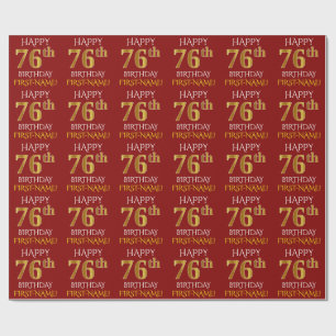 Red, Faux Gold "HAPPY 76th BIRTHDAY" Wrapping Paper