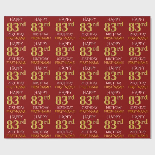 Red, Faux Gold "HAPPY 83rd BIRTHDAY" Wrapping Paper (Flat)