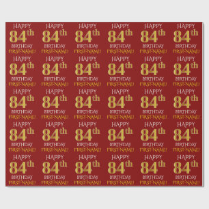 Red, Faux Gold "HAPPY 84th BIRTHDAY" Wrapping Paper
