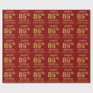 Red, Faux Gold "HAPPY 86th BIRTHDAY" Wrapping Paper