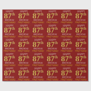 Red, Faux Gold "HAPPY 87th BIRTHDAY" Wrapping Paper