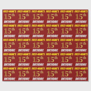 Red, Faux/Imitation Gold, "15th BIRTHDAY" Wrapping Paper