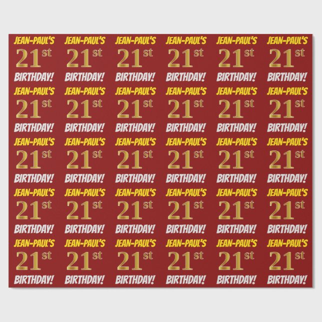 Red, Faux/Imitation Gold, "21st BIRTHDAY" Wrapping Paper (Flat)