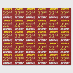 Red, Faux/Imitation Gold, "22nd BIRTHDAY" Wrapping Paper