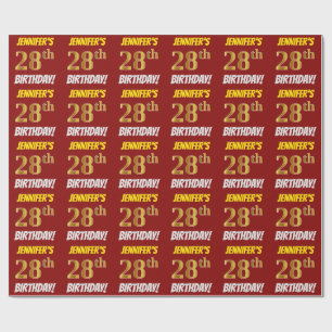 Red, Faux/Imitation Gold, "28th BIRTHDAY" Wrapping Paper