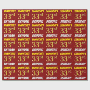 Red, Faux/Imitation Gold, "33rd BIRTHDAY" Wrapping Paper