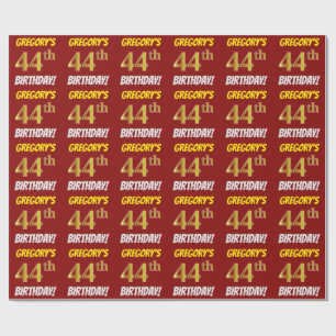 Red, Faux/Imitation Gold, "44th BIRTHDAY" Wrapping Paper