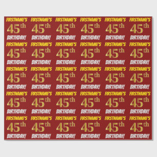 Red, Faux/Imitation Gold, "45th BIRTHDAY" Wrapping Paper