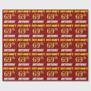 Red, Faux/Imitation Gold, "69th BIRTHDAY" Wrapping Paper
