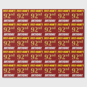 Red, Faux/Imitation Gold, "92nd BIRTHDAY" Wrapping Paper