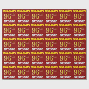 Red, Faux/Imitation Gold, "96th BIRTHDAY" Wrapping Paper