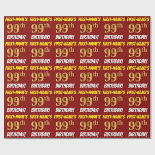Red, Faux/Imitation Gold, "99th BIRTHDAY" Wrapping Paper
