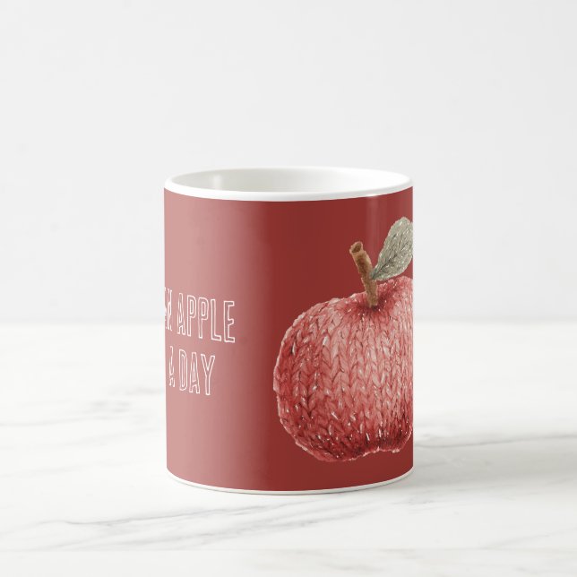 Red Faux Knit Apple A Day Fruit Coffee Mug (Center)