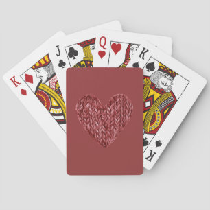 Red Faux Knitt Heart Playing Cards