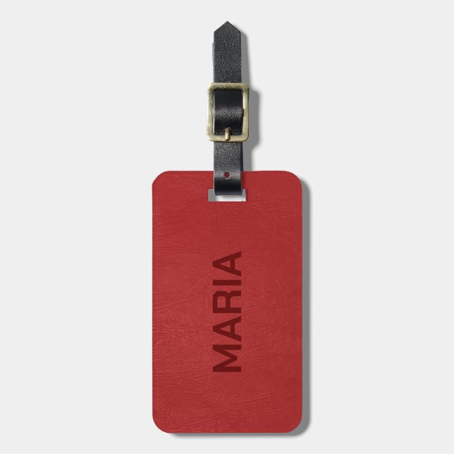 Red Faux Leather Look Monogram Luggage Tag (Front Vertical)