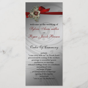 Red FAUX ribbon vintage brooch Wedding Programme