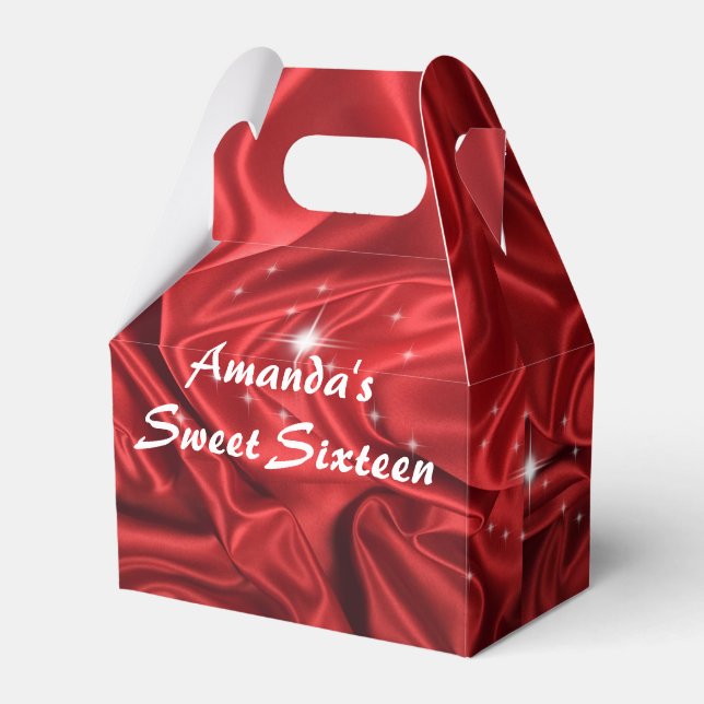 Red Faux Satin, Sweet Sixteen, Birthday Party Favour Box (Front Side)