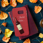 Red Faux Textured Leather<br><div class="desc">Faux red leather with a textured look.  Photo generated close-up of tanned,  embossed,  and dyed red leather.  Wine bottle tilting to the left,  with french text,  "'Merlot Bèbè" at top.</div>