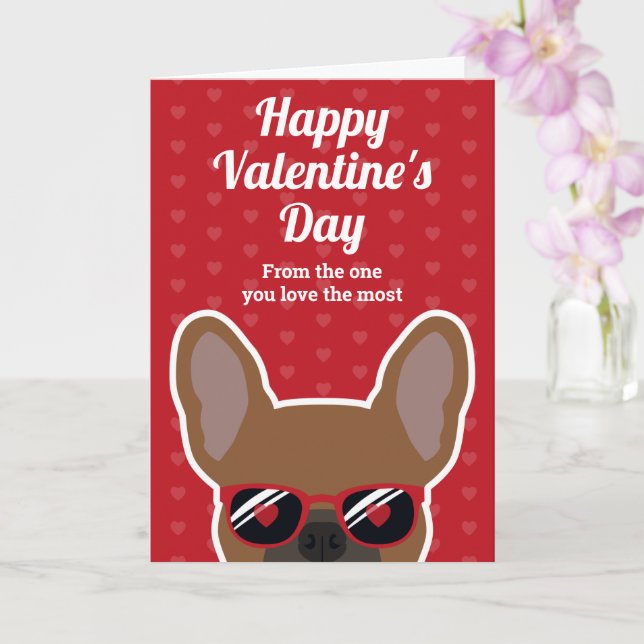 Red Fawn French Bulldog Valentine's Day Card (Orchid)
