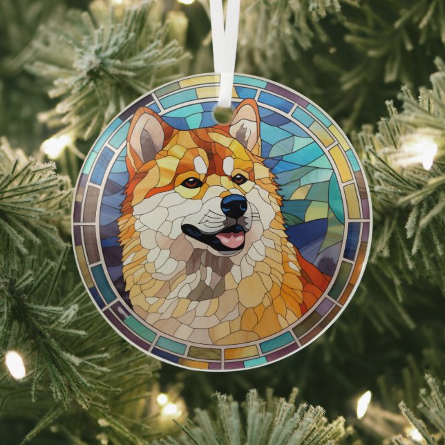 Red Fawn Shiba Inu Dog Stained Glass Tree Decoration (Insitu)