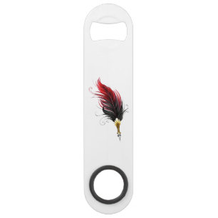 Red feather pen with gold nib