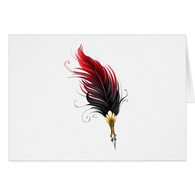 Red feather pen with gold nib (Front Horizontal)