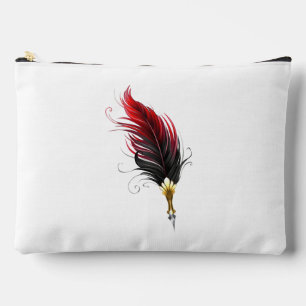 Red feather pen with gold nib accessory pouch