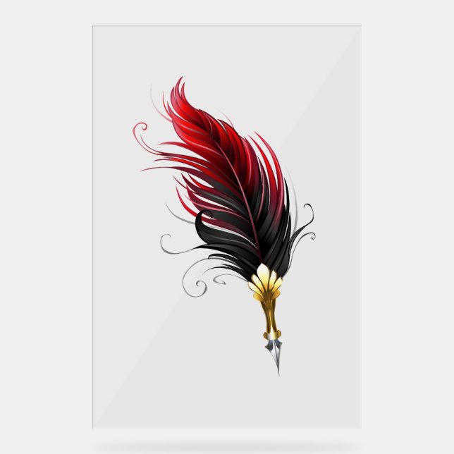 Red feather pen with gold nib acrylic sign (Front)