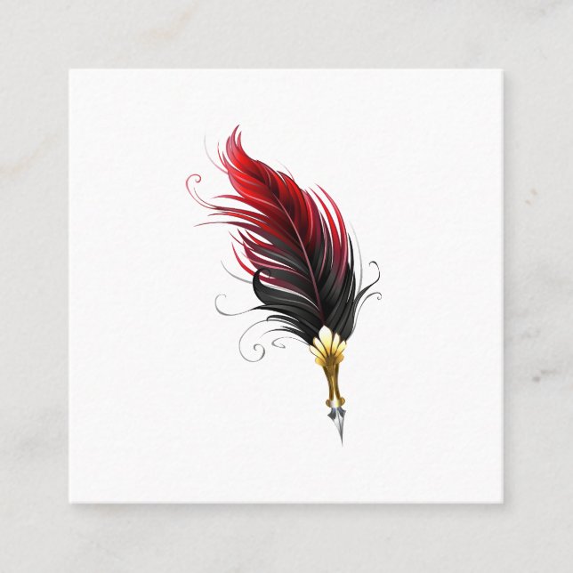 Red feather pen with gold nib appointment card (Front)