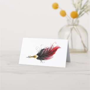 Red feather pen with gold nib appointment card