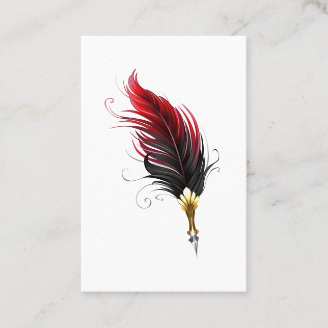 Red feather pen with gold nib appointment card (Front)