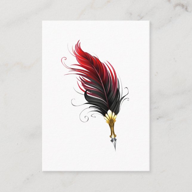 Red feather pen with gold nib appointment card (Front)