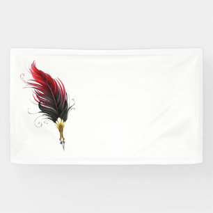 Red feather pen with gold nib banner