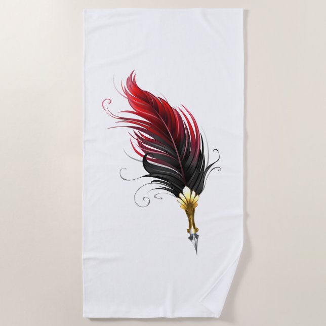 Red feather pen with gold nib beach towel (Front)