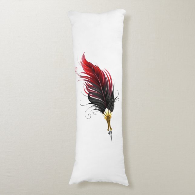 Red feather pen with gold nib body cushion (Front Vertical)