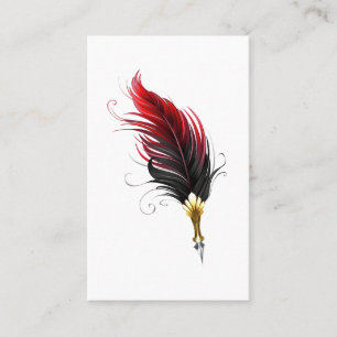 Red feather pen with gold nib business card