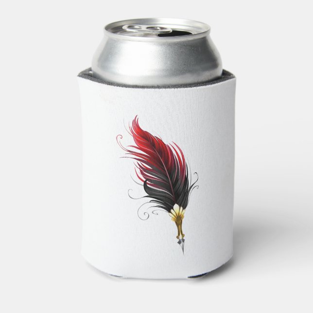 Red feather pen with gold nib can cooler (Can Back)