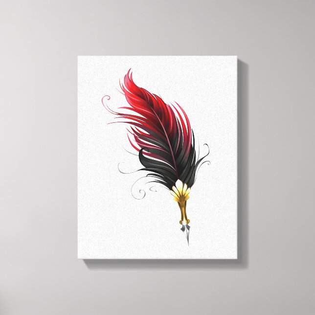 Red feather pen with gold nib canvas print (Front)