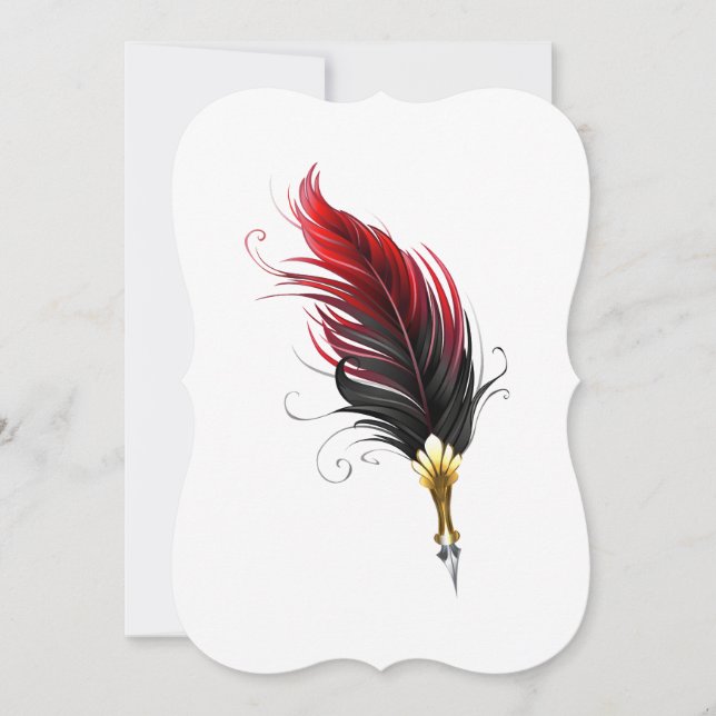 Red feather pen with gold nib card (Front)