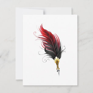 Red feather pen with gold nib card