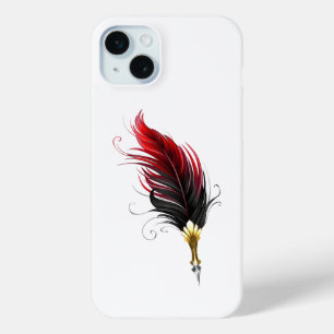 Red feather pen with gold nib iPhone 15 mini case