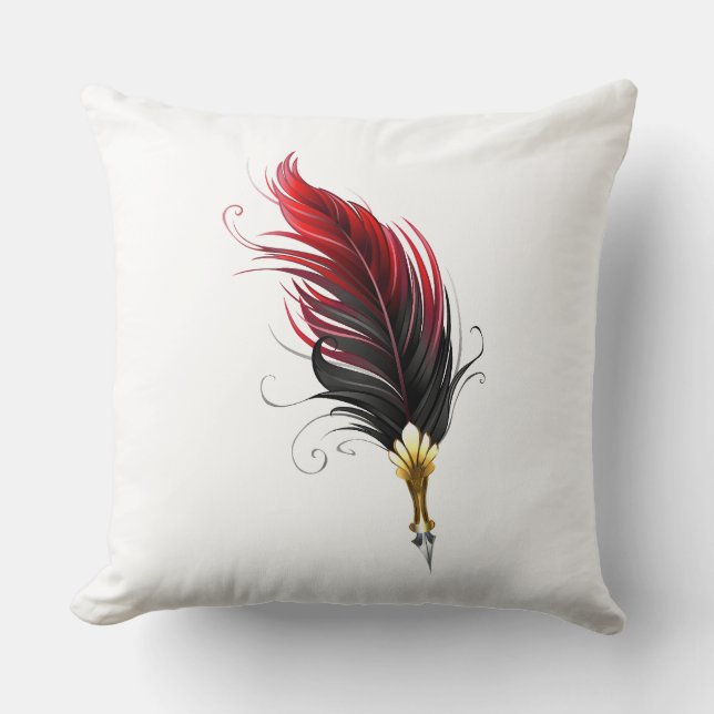 Red feather pen with gold nib cushion (Front)