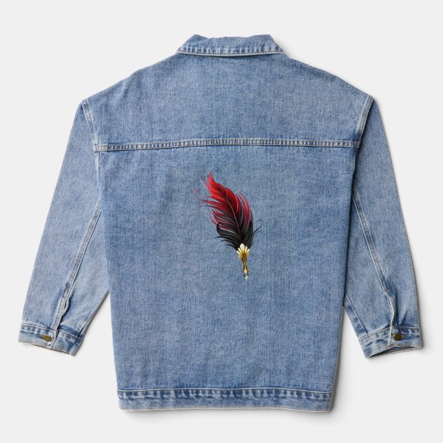 Red feather pen with gold nib denim jacket (Back)